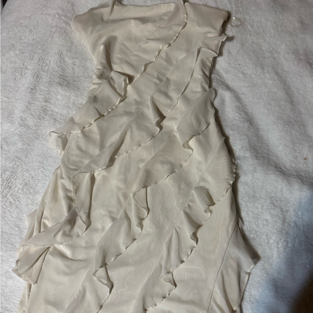 Oh Polly Cream Ruffle Mini Dress